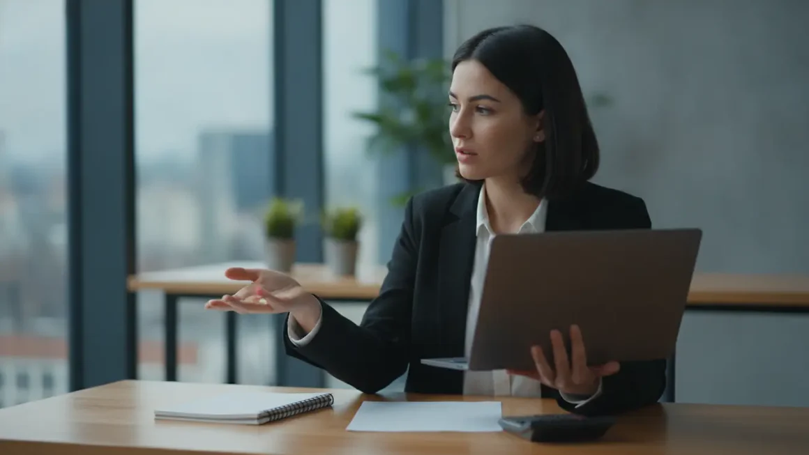 Entrepreneur analysant un graphique de seuil de rentabilité sur un ordinateur portable dans un bureau lumineux